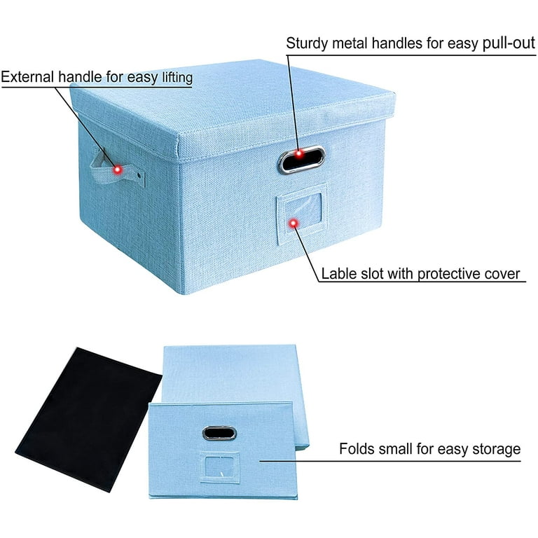  DAYDAYHOME File Box with Lid, File Organizer Storage Box  Decorative, Cute Hanging File Box, Portable Office Document Storage Linen Filing  Box with Handle for Letter/Legal Folder(Blue) : Office Products