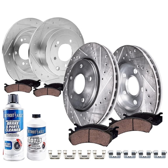 Detroit Axle - 10pc Front and Rear Drilled Brake Rotors Ceramic Brakes Pads for Hyundai Tucson Kia Sportage
