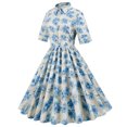 thumbnail image 3 of Summer Dresses for Women Retro Lapel Short Sleeve Big Swing Dress Ladies Party Dresses, 3 of 6
