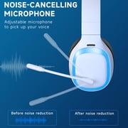 Ecomoment Wireless Gaming Headset for PS5, PC,Switch,Mac with Bluetooth 5.4, 2.4GHz USB PS5 Headset with Mic,Gaming Headphones with RGB Light, 70H Battery Life,White&blue/