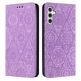 thumbnail image 1 of SaniMore Case for Samsung Galaxy A34 5G 6.6" 2023, [Card Slots + Cash Pocket + Removeable Wrist Strap] PU Leather Embossed Totem Girly Kickstand 360° All-around Protective Wallet Shell, Purple, 1 of 7