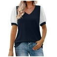 thumbnail image 2 of Fesfesfes Womens T Shirts Casual Women Casual Fashion Mesh Puff Sleeve Solid And Printed Short Sleeve V-Neck Pullover Blouse T-shirt Tops Womens Tshirts S(US:4), 2 of 6