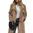 thumbnail image 4 of Spring Fall Long Sleeved Women Casual Faux Suede Coat Double Breasted Long Trench Coat with Belt, 4 of 7