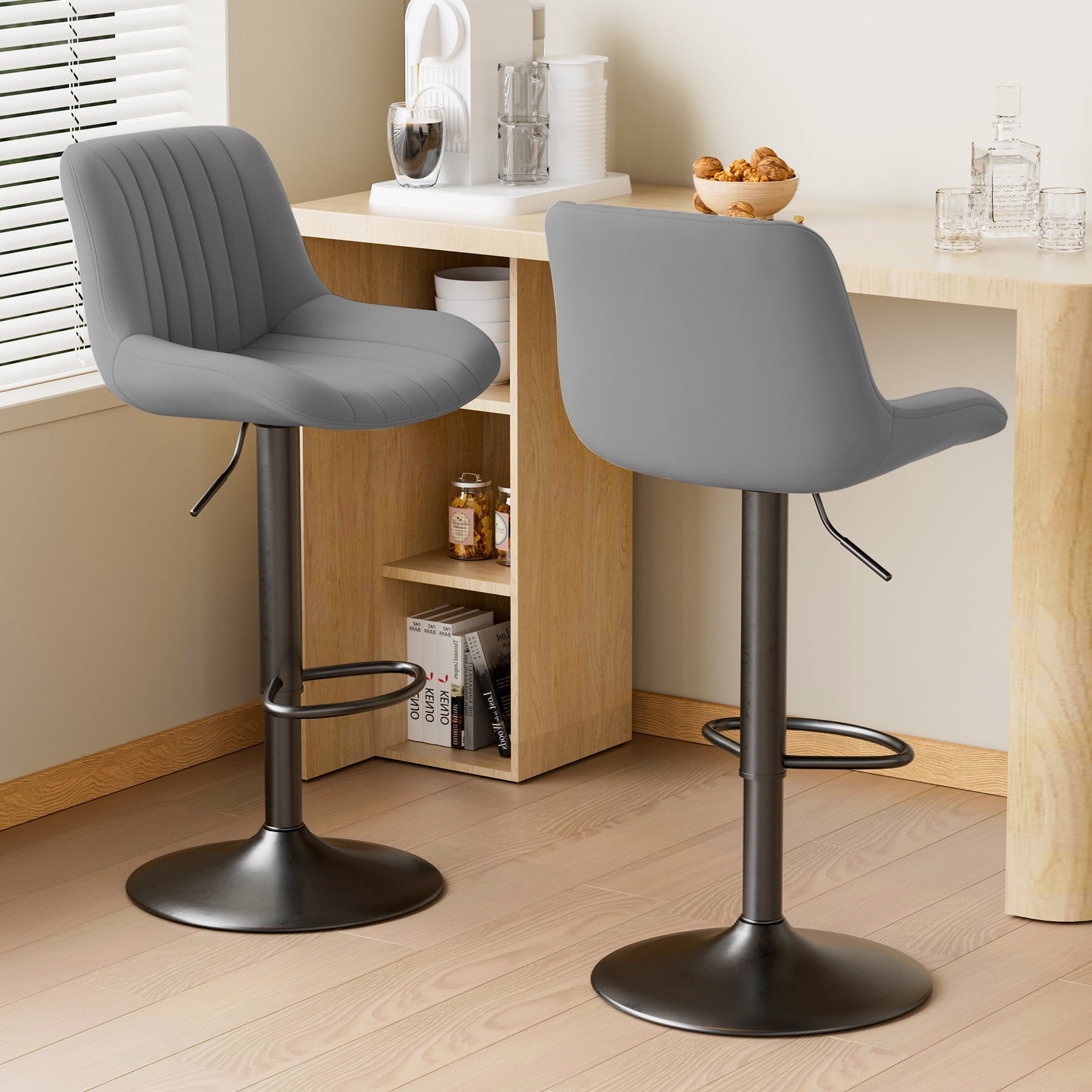 Daluvenix Adjustable Bar Stools Set of 2, Swivel Kitchen Bar Chairs with Back, Modern Tech Fabric Island Chairs for Home Kitchen, Dark Gray