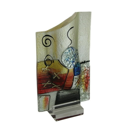 Abstract 13 Inch Tall Rectangular Fused Glass Vase With Acrylic