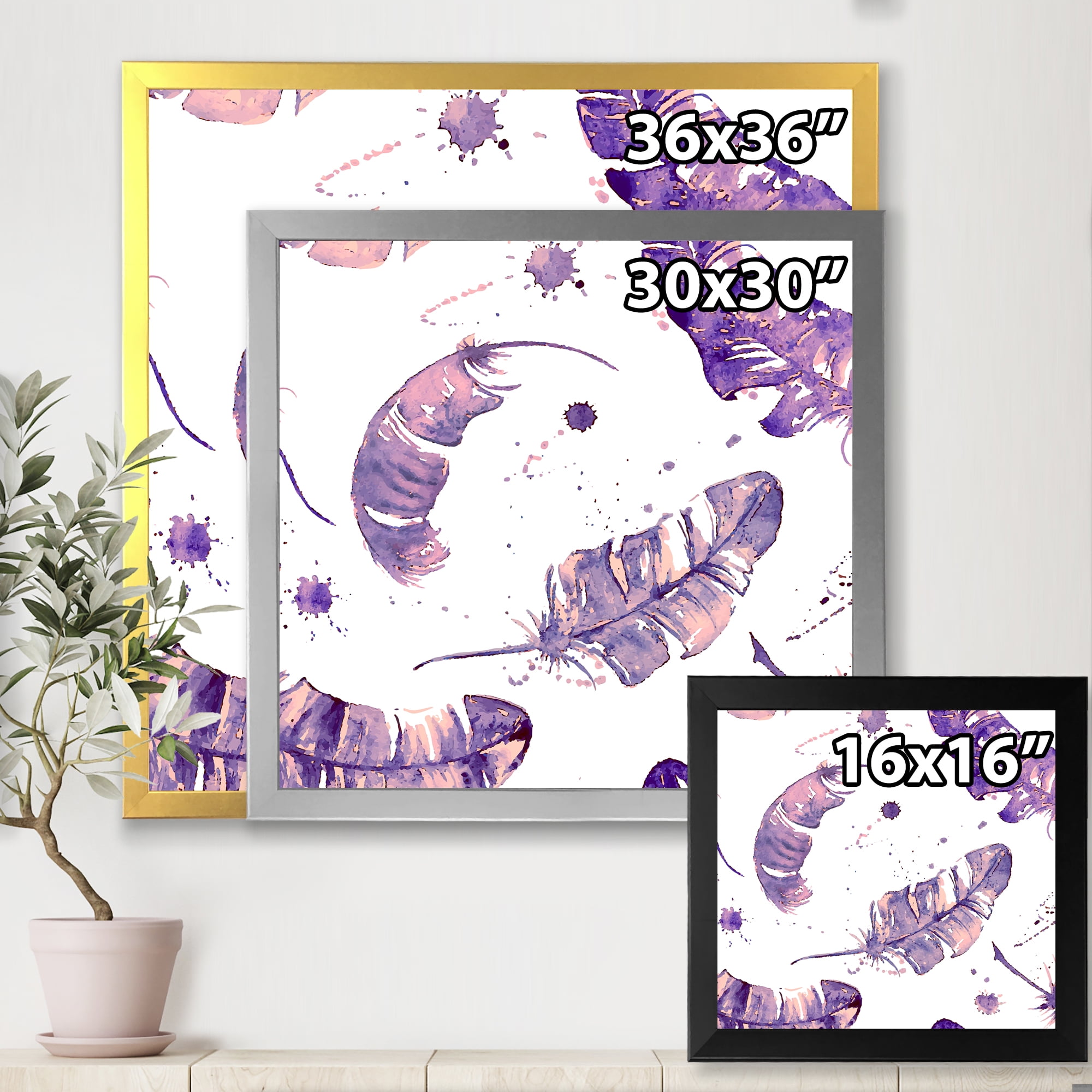 Designart 'Ethnic Purple Feathers Composition' Bohemian & Eclectic Framed Art Print