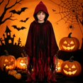 thumbnail image 2 of JAJAHO Kids Halloween Cape Distressed Hooded Gothic Cloak For Boys And Girls Halloween Party Outfit, 2 of 3