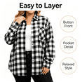 thumbnail image 4 of QIUOMBBP Long Sleeve Shirts for Women Plus Size Button Down Plaid Tops Casual Chest Pocket Lapel Shacket, 4 of 11