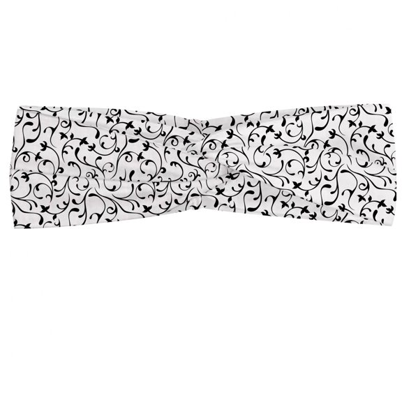 Black and White Headband, Spring Themed Garden Pattern Monochrome Style Traditional Vintage Swirls, Elastic and Soft Women's Bandana for Sports and Everyday Use, Grey Red Coconut, by Ambesonne