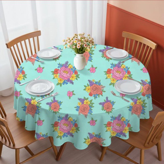 Pioneer Flower Floral Print Pattern Round Tablecloth 60 X 60 Inch, Wrinkle Resistant Wipeable Table Cloth for Kitchen Dining Picnic Patio Party