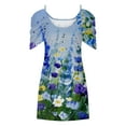 thumbnail image 4 of Wycnly Formal Dresses for Women Fashion Plus Size Beach Cold Shoulder Tunic Tshirt Strap Dresses Short Sleeve Round Neck Floral 2024 Summer Mini Dress Blue XXL, 4 of 5