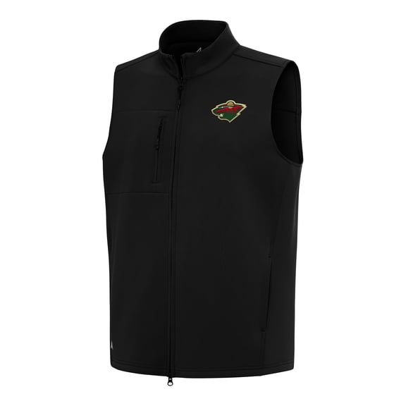 Men's Antigua Black Minnesota Wild Demand Full-Zip Vest