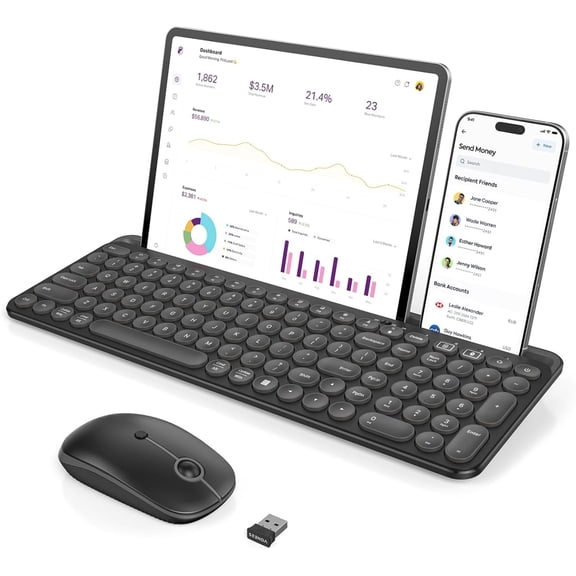 Bluetooth Keyboard and Mouse for iPad, CTU-301 Wireless Multi-Device Bluetooth 2.4G Keyboard Mouse Combo with Tablet Holder