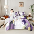 thumbnail image 4 of jejeloiu Retro Splash Ink Full Size Comforter Sets,White Purple Bedding Sets For Adult Reversible 3-Piece, 4 of 8