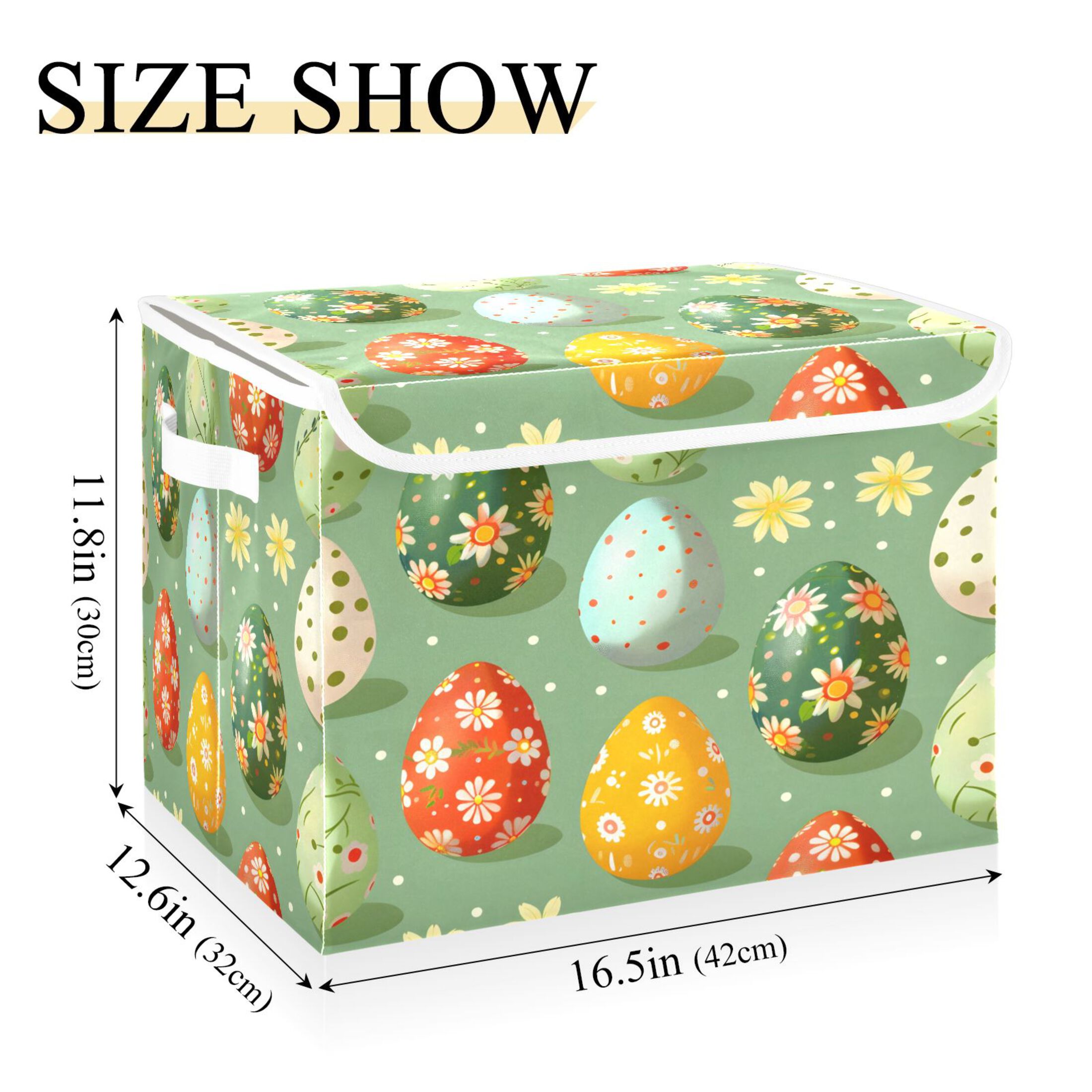 Ryvnso Easter Eggs Floral Large Lidded Foldable Storage Baskets Cubes Boxes Lids Bin for Home