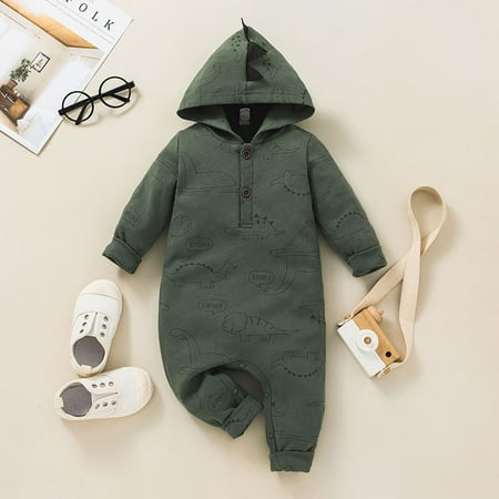 

Infant Baby Boys Girls Long Sleeve Dinosaur Printed Cartoon Hooded Romper Jumpsuit