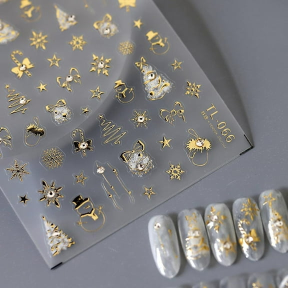1 Sheet Christmas Nail Art Stickers 3D Xmas Nail Decals Winter Gold Christmas Nail Stickers Self-Adhesive Nail Decals for Nail Decoration Charms