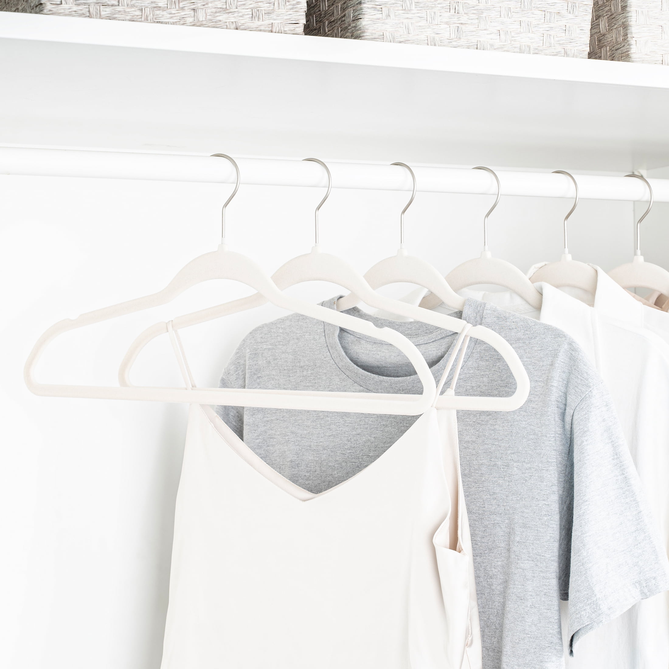 Better Homes & Gardens Ultra Slim Non-Slip Velvet Hangers, Beige, 30 pack