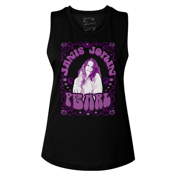 Janis Joplin Pearl Black Ladies Muscle Tank L