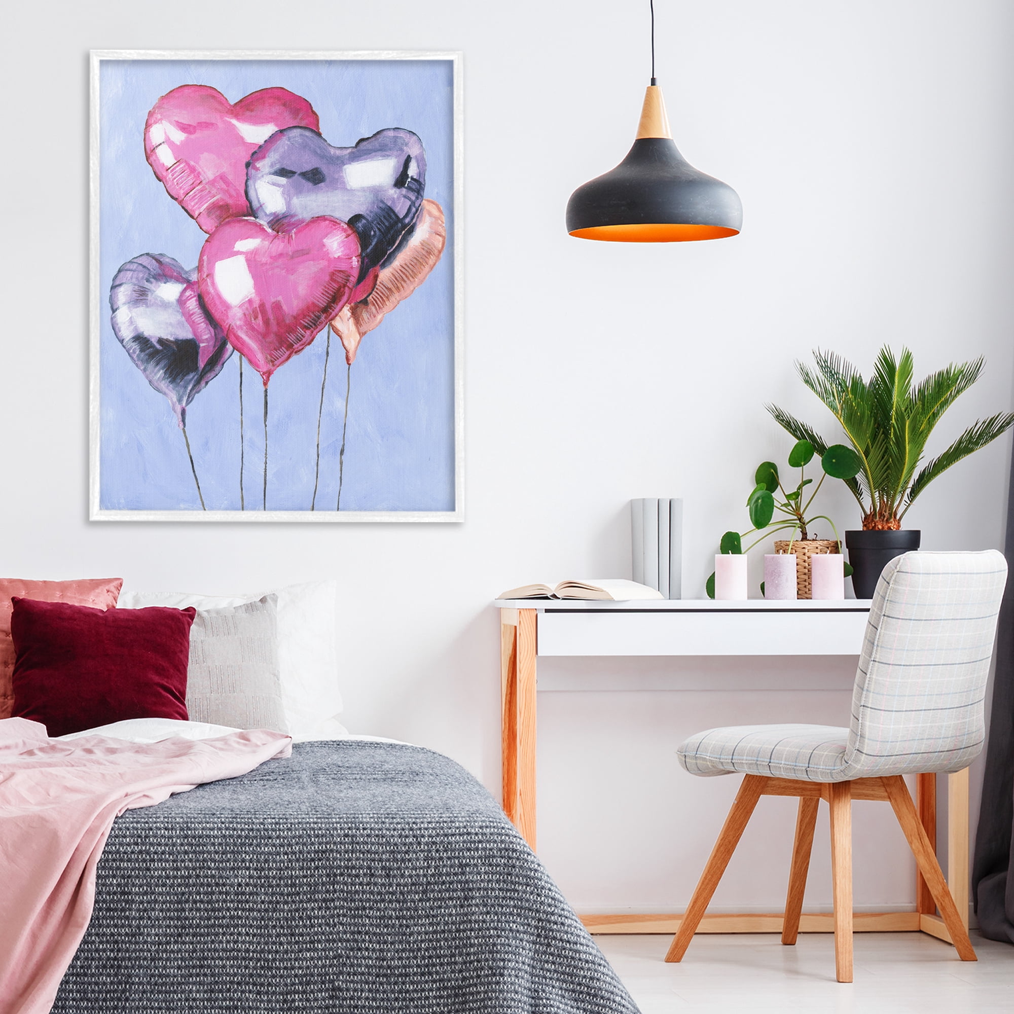 Stupell Industries Heart Balloons Celebration White Framed Giclee Art, design by Michael Willett
