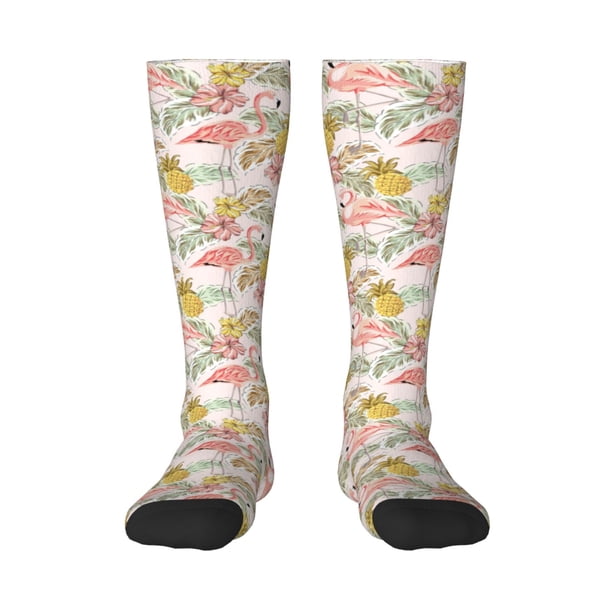 Balery Tropical Pink Flamingo Pineapple Calcetines novedosos Calcetines deportivos Calcetines hasta la rodilla Calcetines de algodón Calcetines originales y geniales