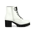 thumbnail image 6 of BLISSFUL STEP Women's Platform Chunky Heels Combat Boots White 6, 6 of 8