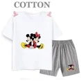 thumbnail image 3 of Conjunto de pantalones cortos de manga corta de verano para niños, camiseta de dibujos animados de Disney Mickey y pantalones, conjunto de 2 piezas, ropa linda para niñas y niños pequeños, 3 of 5