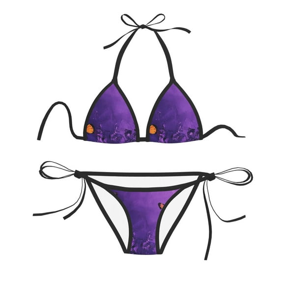 Women Two Piece Swimsuit Sexy Swimwear Halter String Triangle Bikini Sets - Purple Butterfly (4)