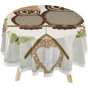 SKYSONIC Cute Owls Branch Round Tablecloth 60inch Indoor Wrinkle Free, Valentines Roses Butterflies Circular Lace Table Cover Washable for Kitchen Dining Decor