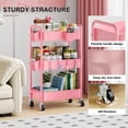thumbnail image 3 of Carrito rodante Aofure de 3 niveles metálico con ruedas bloqueables rosa, 3 of 9