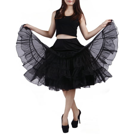 Women's Petticoat Tutu Skirt Vintage Rockabilly Swing Dress Underskirt (L-XL, Black)