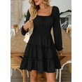 thumbnail image 2 of Fancyglim Dress for Women Long Sleeve Square Neck Short Dress Tiered Ruffle A-Line Flowy Mini Dresses with Pockets Black S, 2 of 6