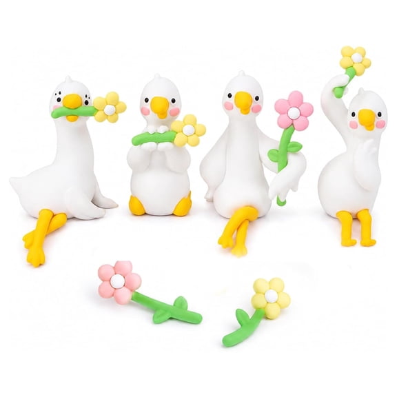Mini Resin Goose Figurine, Cute Desk & Monitor Decor, Funny Office Car Dashboard Ornament, Small Animal Statue for Home Office Desk Accessories (4PCS)