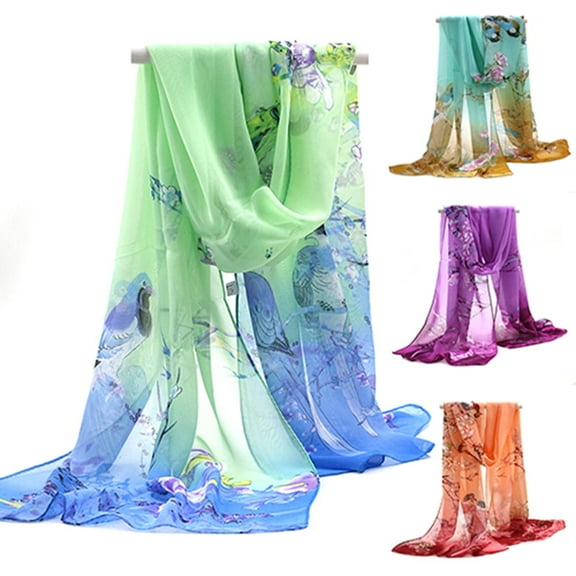 Windfall Fashion Women Long Chiffon Stole Scrawl Flower Printed Soft Sun Block Scarf