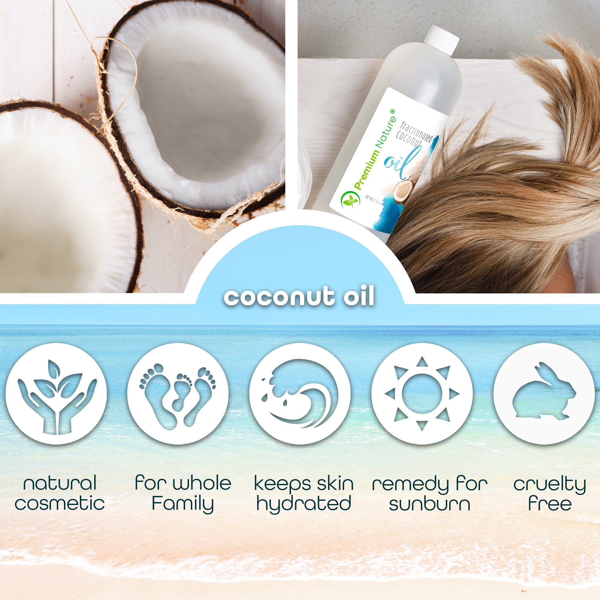 Fractionated Coconut Oil Massage Oil - Cold Pressed Pure MCT Oil for Essential Oils Mixing Dry Skin Moisturizer Natural Carrier Baby Oil for Face Hair & Body 32 oz