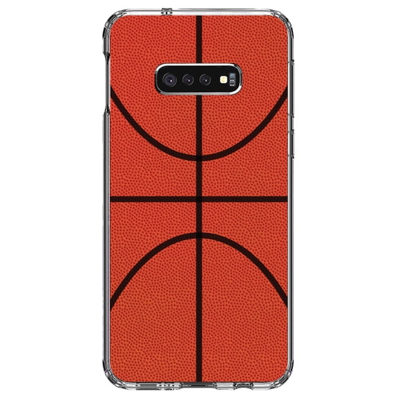 DistinctInk Clear Shockproof Hybrid Case for Samsung Galaxy S10e (5.8" Screen) - TPU Bumper, Acrylic Back, Tempered Glass Screen Protector - Basketball Drawing - Basketball