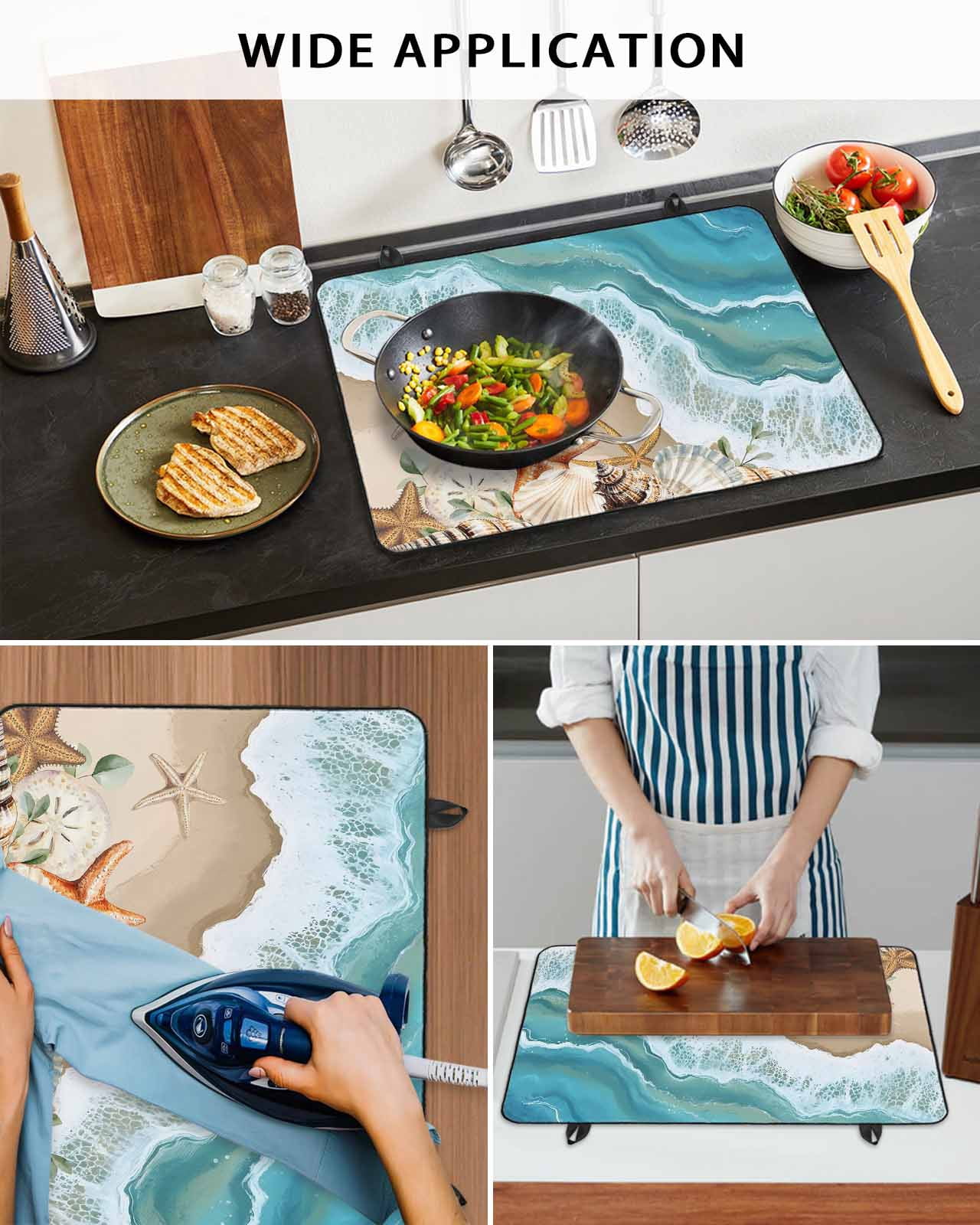 nqOlkjepod Large Induction Cooktop Protector Mat 24"x21", Coastal Beach Ocean Stove Top Covers for Electric Stove, Nautical Starfish Shells Conch Stove Burner Cover Mats, Glass Top Stove Cover