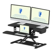 FitStand 35 Electric Standing Desk Converter, Motorized Stand up Desk Riser, Monitor and Laptop Workstation with Wide Keyboard Tray, Black