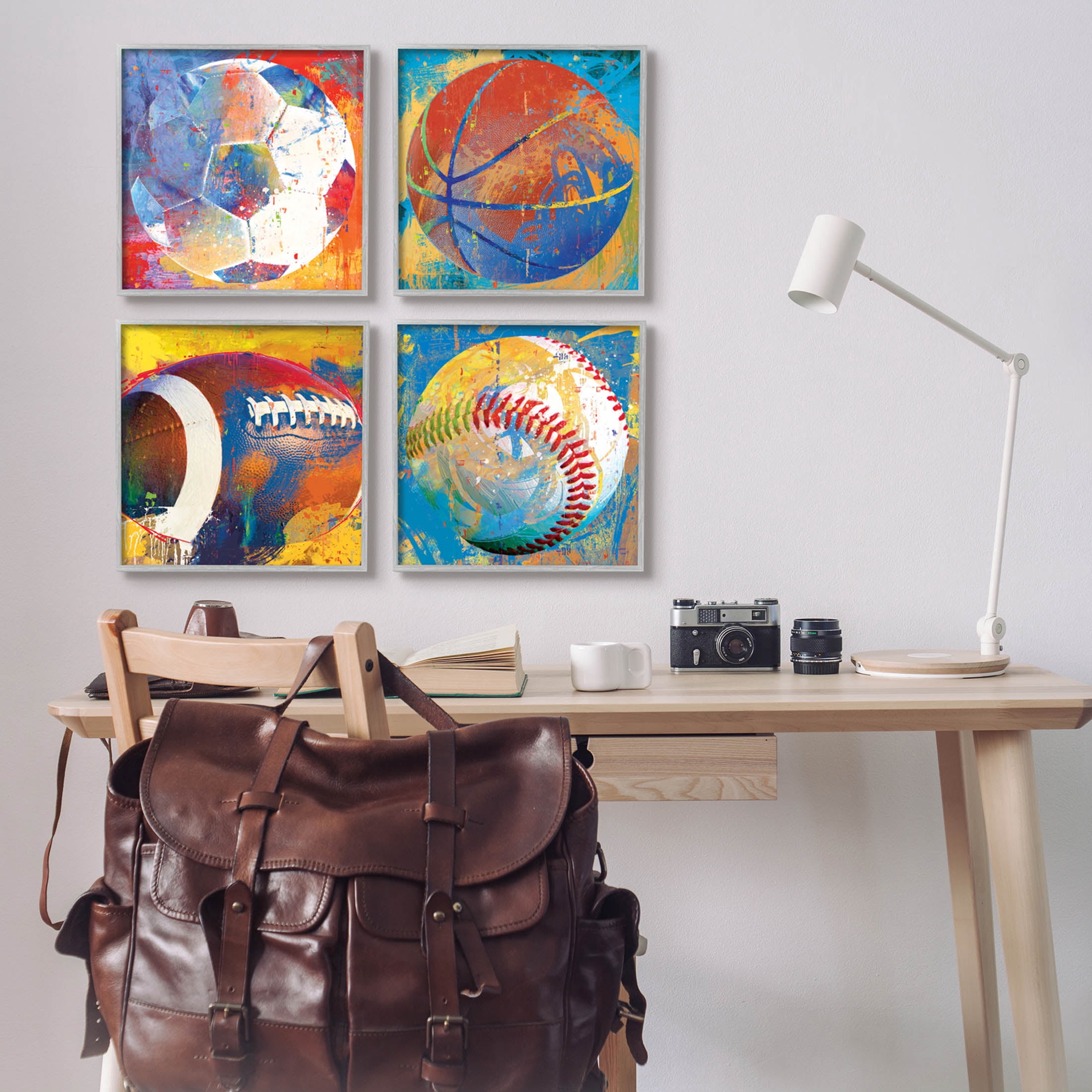 Stupell Industries Collaged Urban Sports Balls Graphic Art Gray Framed Art Print Wall Art, Set of 4, Design by Savannah Miler