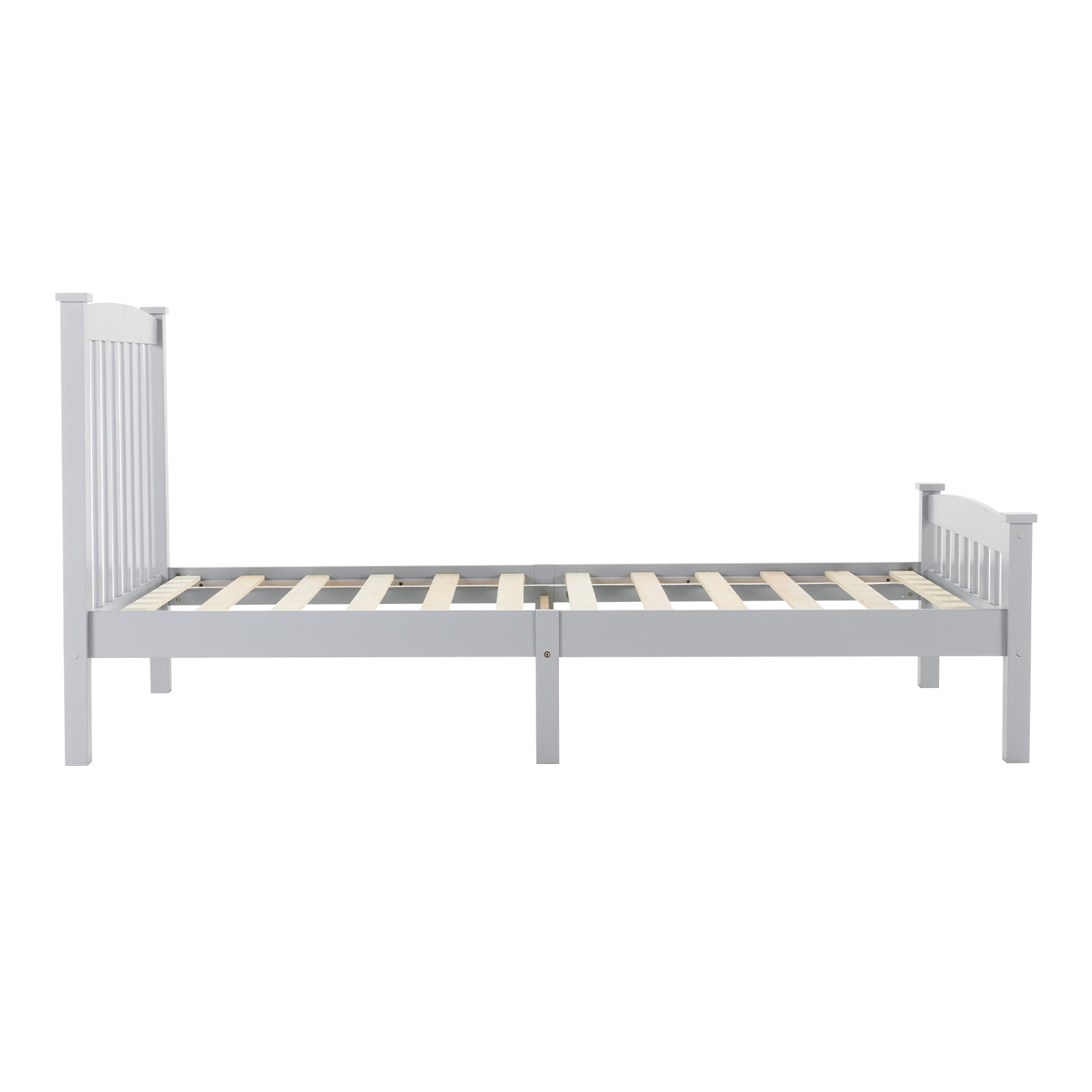 Twin Single-Layer Wooden Bed Vertical Decorative Strips Curved Headboard and Footboard Bed Frame Painted Pine Bed Frame, 79.33*42.52*38.98in Grey