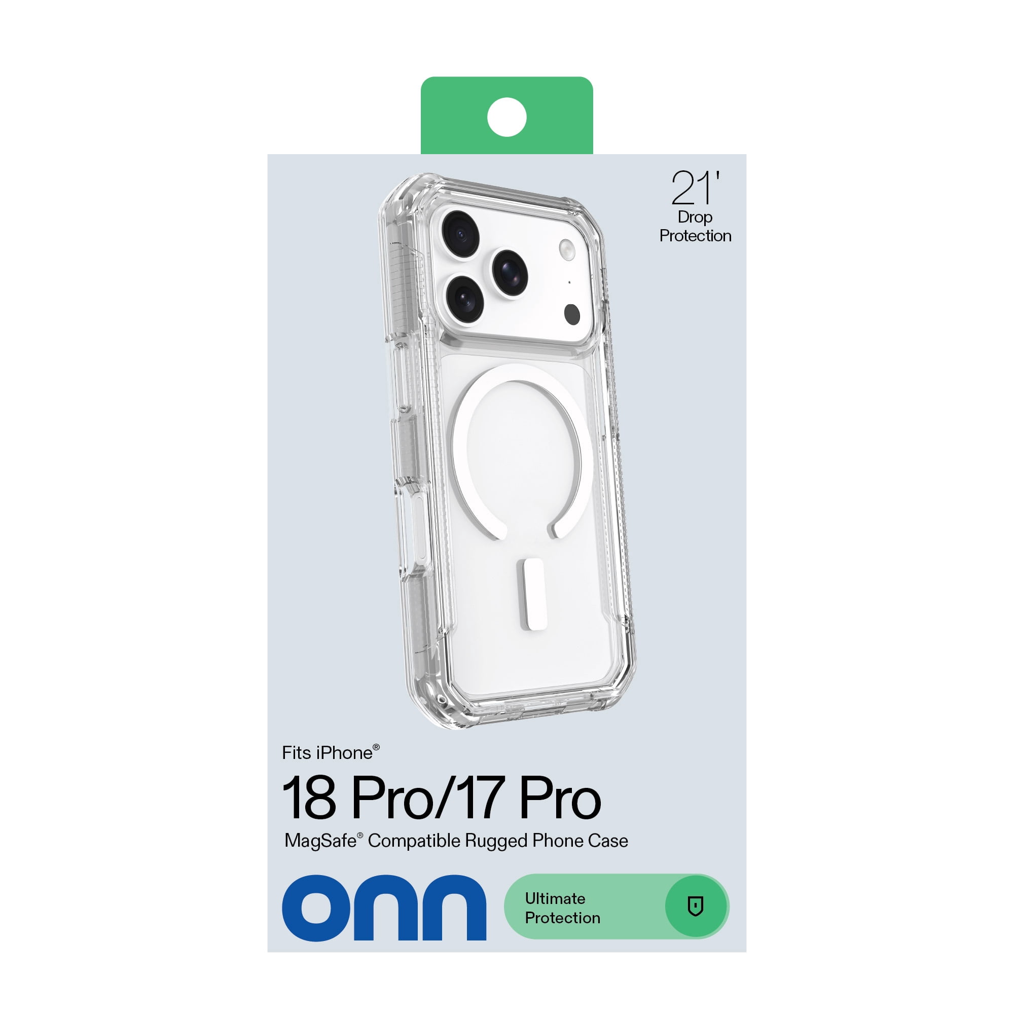 onn Rugged Phone Case for iPhone 18 Pro / 17 Pro, MagSafe Compatible - Clear