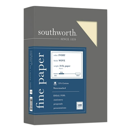 Southworth 25% Cotton Business Paper Ivory 24 lbs. Wove 8-1/2 x 11 500/Box FSC 404IC