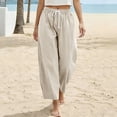 thumbnail image 4 of ShomPort Womens Pants Business Casual Loose Work Cropped Trousers Drawstring Cotton Linen Pants, 4 of 7