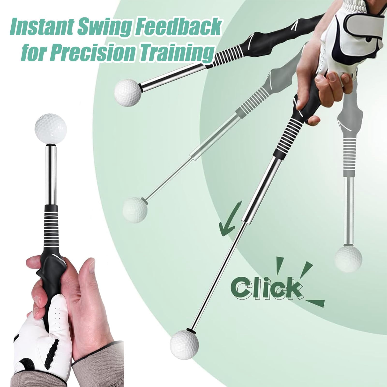Gloryboom Telescopic Club, Golf Swing Trainer with Click Feedback, Grip Aid for Tempo, Power & Chipping Practice, For Left & Right-Handed Golfers