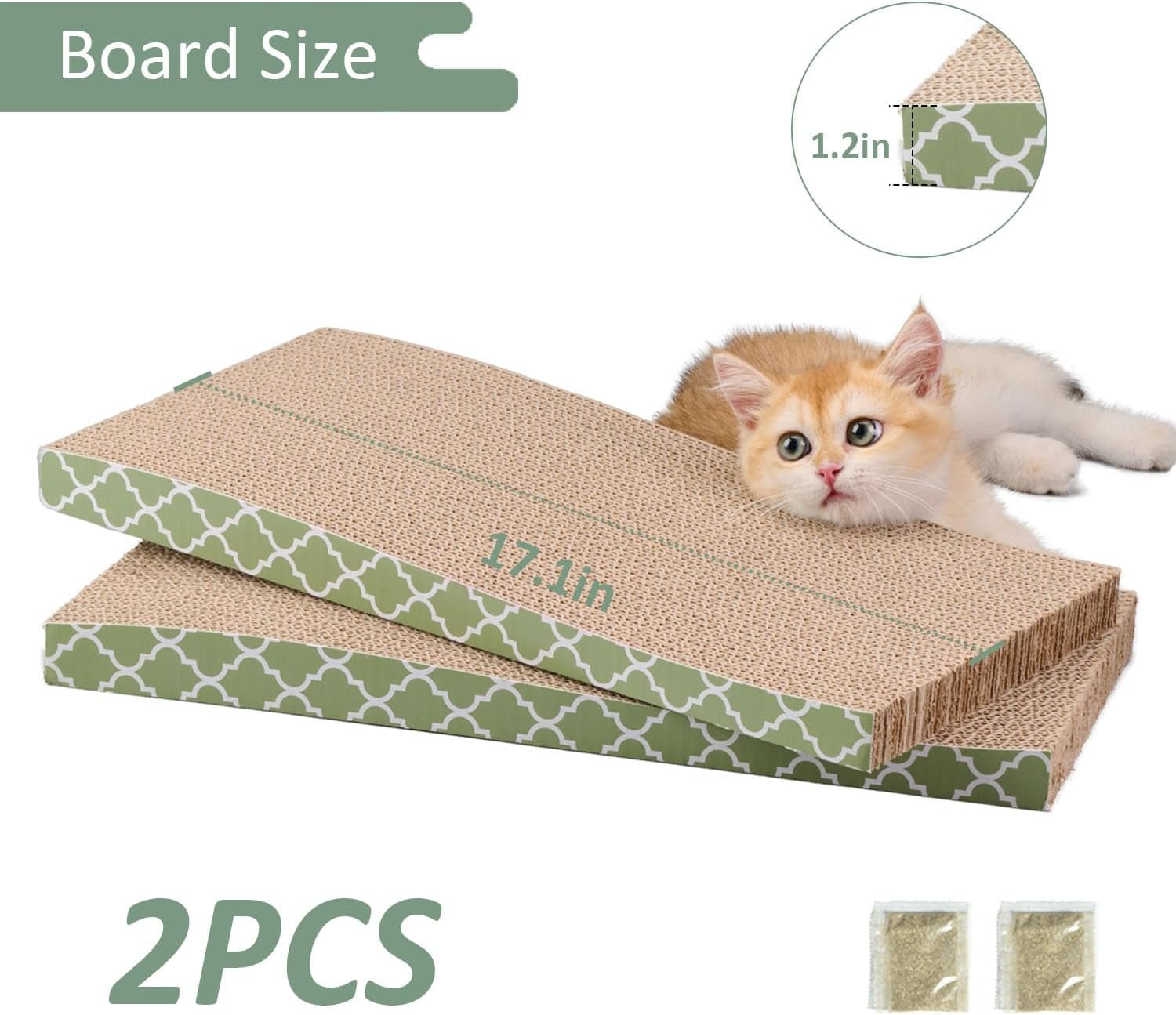 THBN Cat Scratcher Cardboard Scratching Pads Scratch with Catnip 2PCS Reversible Corrugated Cardboard