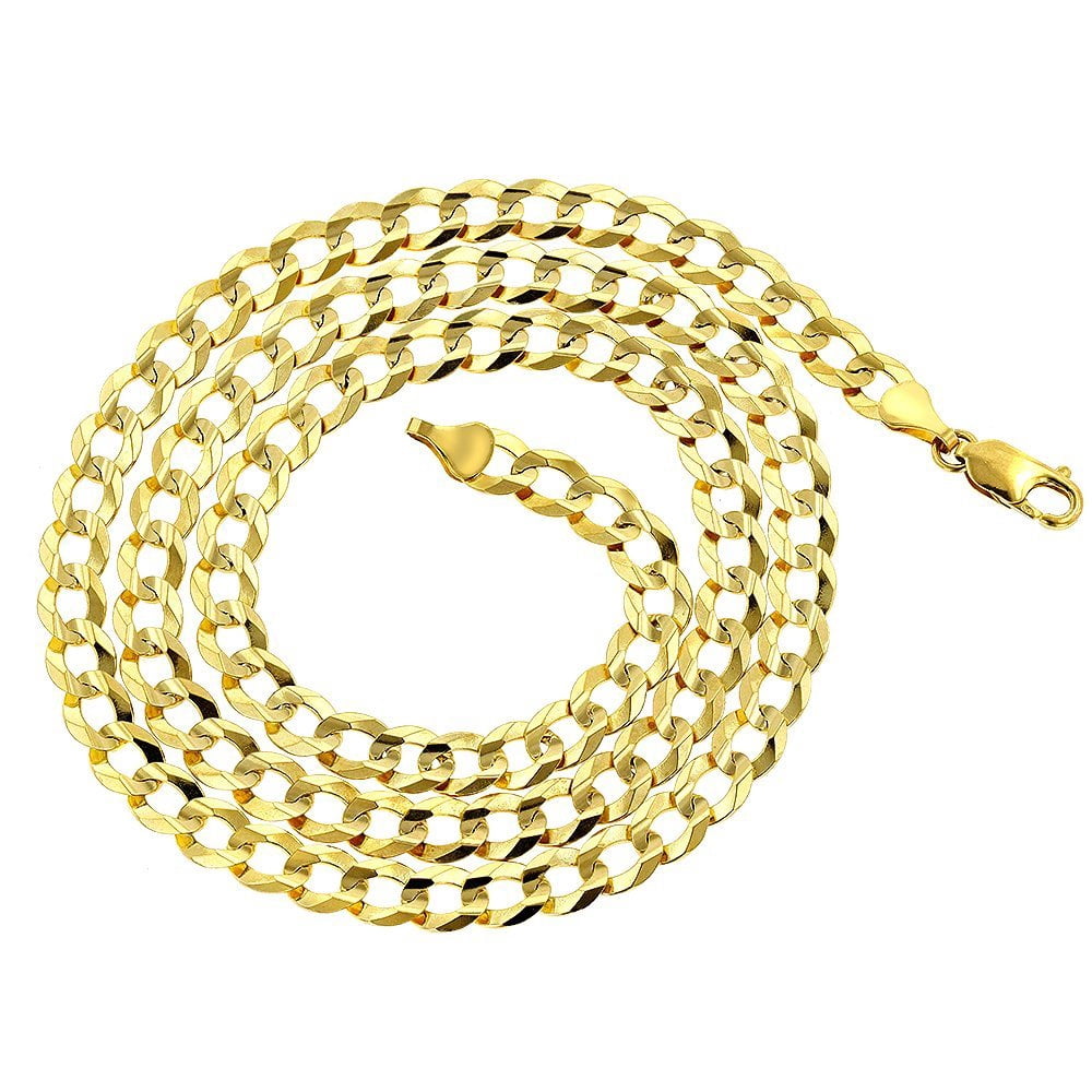 The Diamond Deal Mens 14k Hollow Yellow Gold 4.4mm Shiny Hollow Cuban Comfort Curb Cuban Chain Necklace For men for Pendants and Charms with Lobster-Claw Clasp ( 18", 20" 22" or 24 inch)
