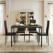 Lofka Wooden Kitchen Table and Chairs Set for 4, 47 Inch Dining Room Set for 4 with PU Leather High Back Support Chairs for Small Spaces, Black