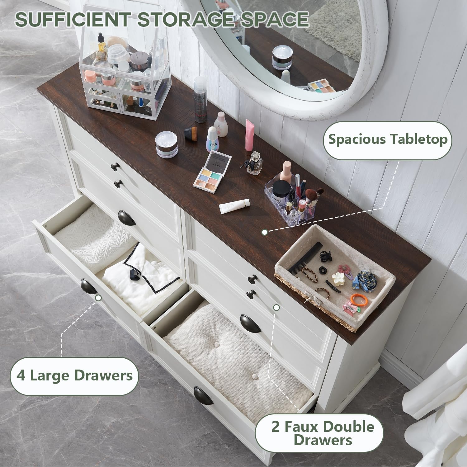 SinCiDo Farmhouse Dresser for Bedroom w/6 Drawers, Wood Rustic Tall Dresser Chest of Drawer for Closet, Living Room