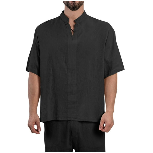 Birdeem Mode Décontractée pour Hommes Chandail-Over Couleur Unie Manches Courtes Col Montant Blouse