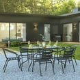 thumbnail image 3 of Flash Furniture Lila 7-Piece Glass Rectangular Patio Table and Slat Back Chairs Set, Black, 3 of 12